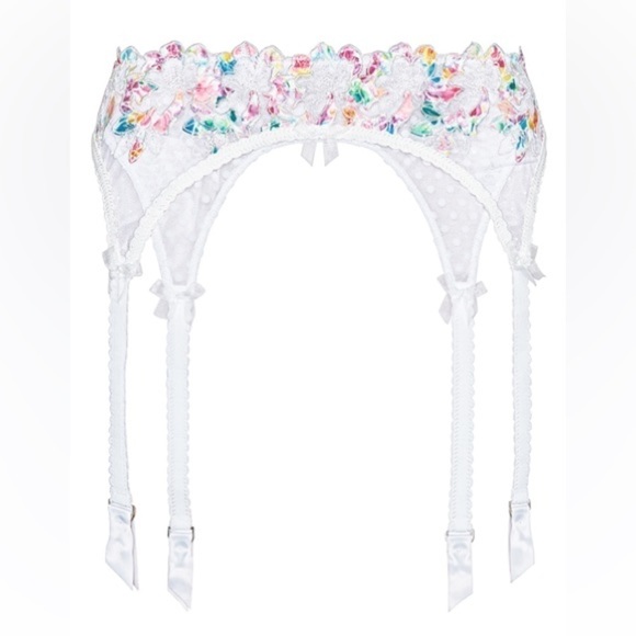 For Love and Lemons Outline Floral Garter White/Rainbow Small - Picture 6 of 11